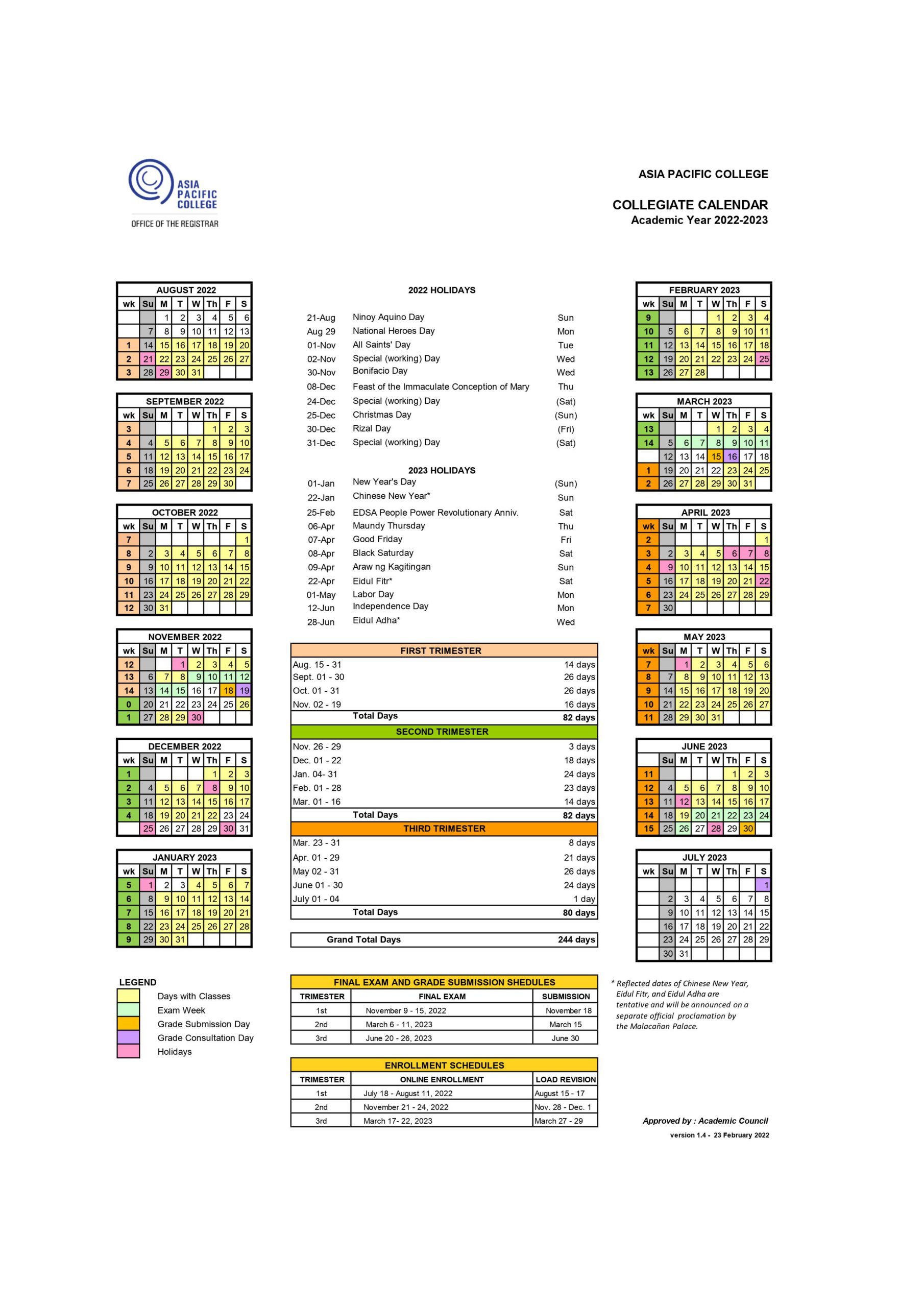 APC Collegiate Calendar AY 2022-2023 v1.4