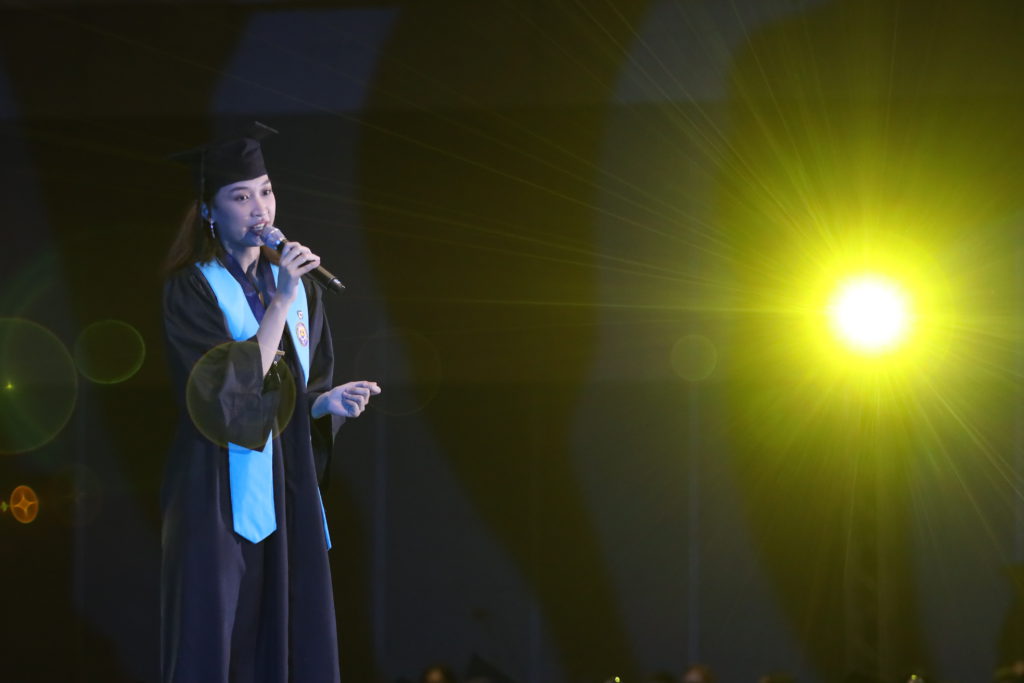 ABM graduate Bianca Ellaine Manzano delivers her speech during the SHS commencement exercises.