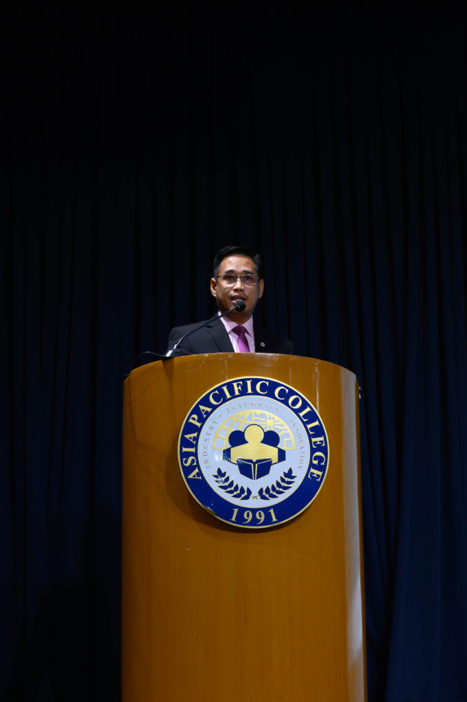 SHS Director Kimberly Malate delivers his opening message during the program. Photo by Terrence Luigi Matel
