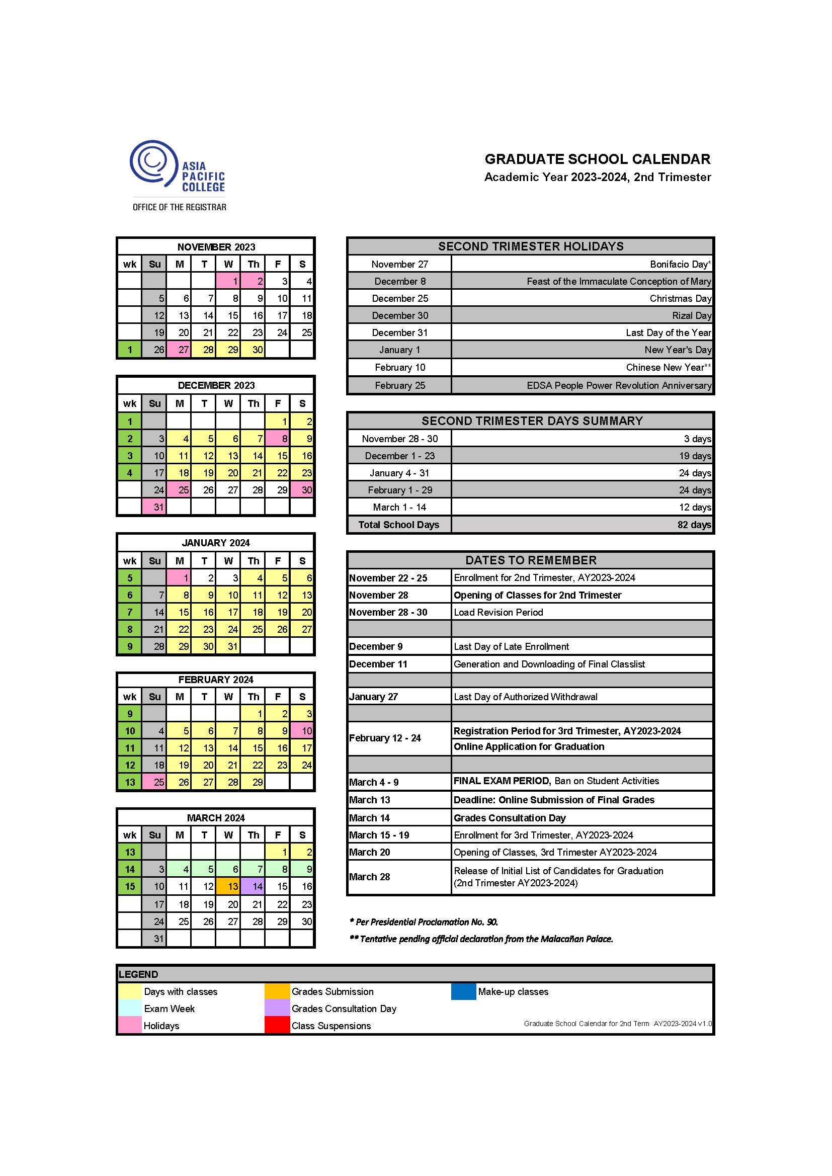Term 2 Calendar (AY2023-24) - Graduate School v1.0