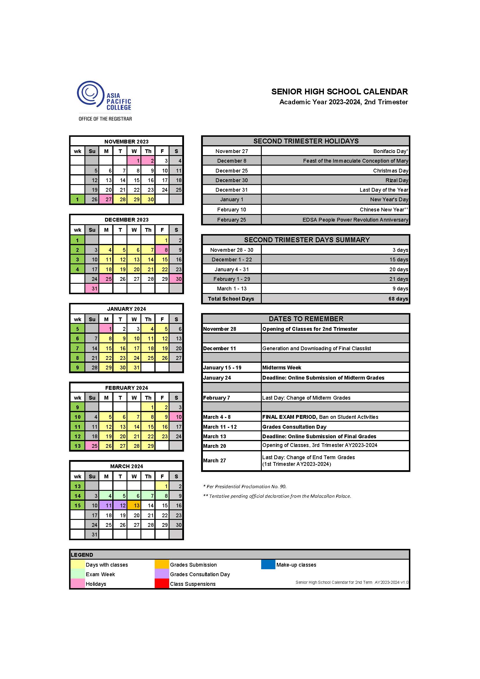 Term 2 Calendar (AY2023-24) - Senior High School v1