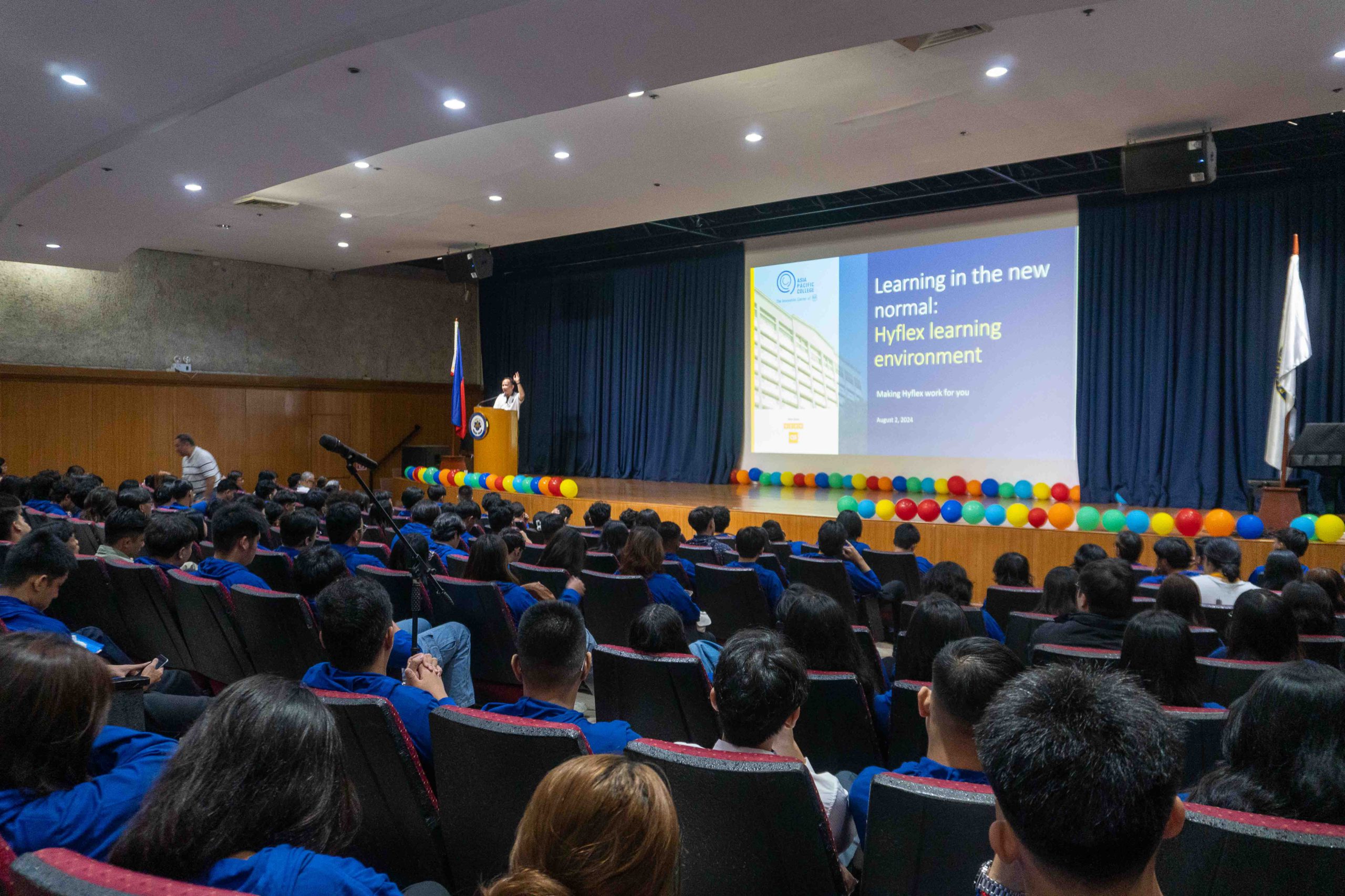 ITRO Director Mr. Jojo Castillo discusses APC Hyflex during the 2024 Student Orientation last August 2, 2024..