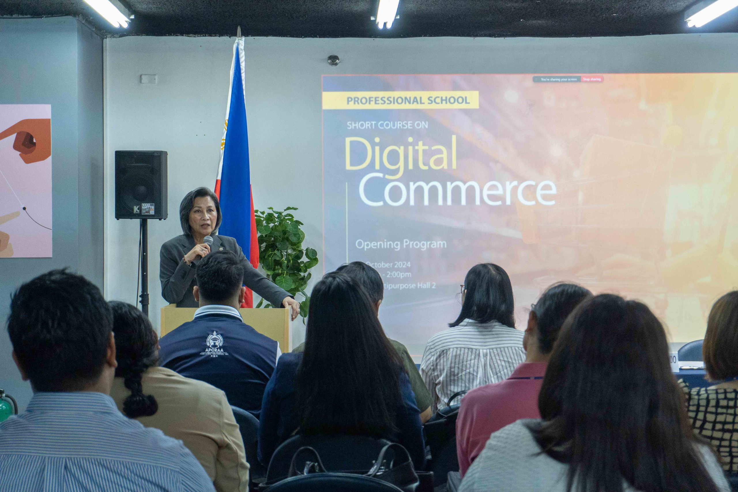 APC President Dr. Ma. Teresita Medado delivers a speech during the the Digital Commerce Short Course opening program. Photo by Jervis Gonzales